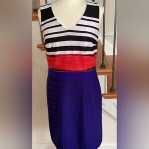 Nine West Women’s Striped Blue Red White Black Zip Back Sheath Dress Size 6